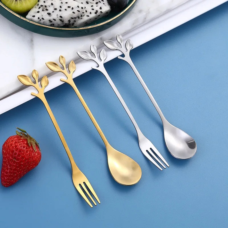 6Pcs Stainless Steel Tea Forks Gold Silver Cake Fork Snack Salad Coffee Fruit Fork Mirror Cutlery Tableware Set Kitchen Utensils