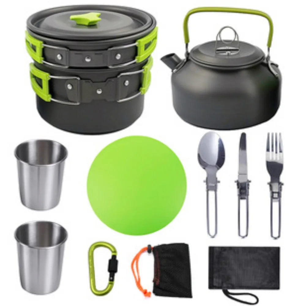 Camping Cooking Set Outdoor Hiking Camping Cookware Set Tableware Kettle Pot Cookset Cooking Pan Bowl for BBQ Picnic