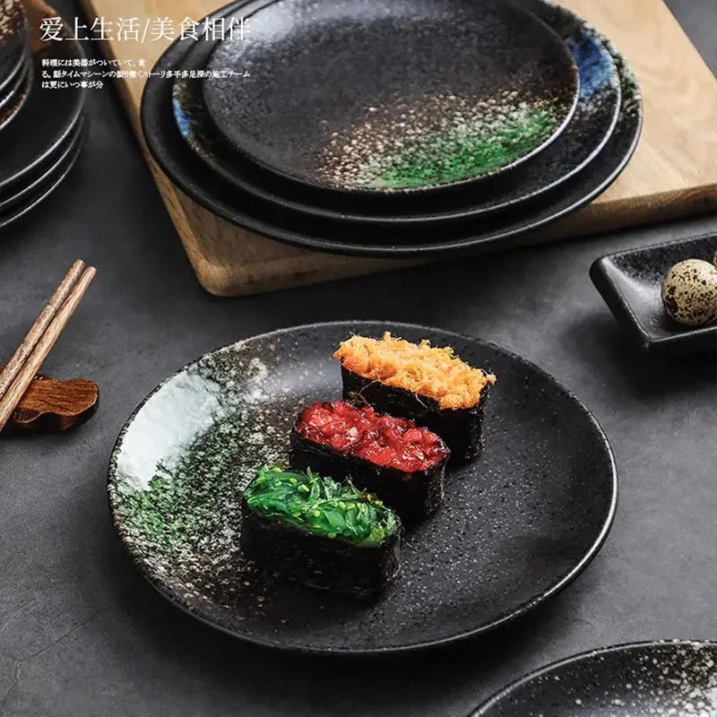 Japanese-style Ceramics Disc 6 Inchs 8inchs Creative Circular Dinner Plate Household Dessert Dish Restaurant Steak Fruit Plates