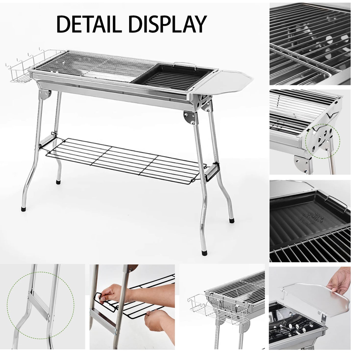 Outdoor Camping Grill Set Stainless Steel Portable Foldable Charcoal Barbecue Grill for Parties Picnics BBQ Rack Cookware