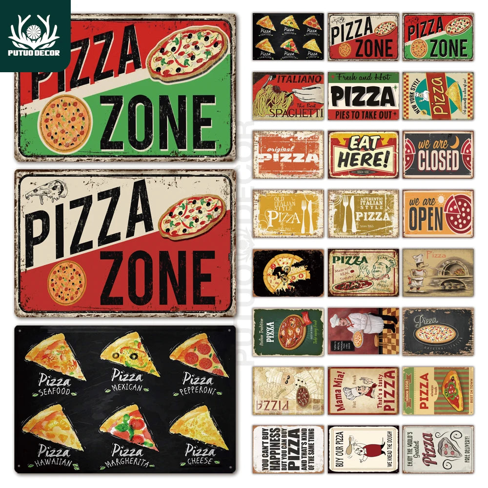 Putuo Decor Metal Retro metal plate wall decoration Cafe Bistro restaurant Pizza area decorated metal plate