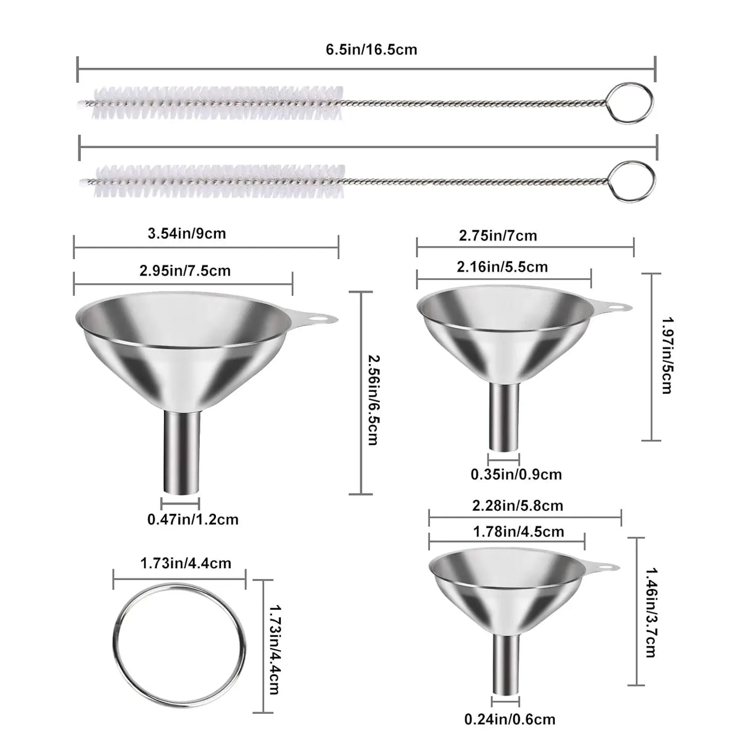 Stainless Steel Funnels Set Kitchen Food Grade Metal Funnels for Filling Bottles Small Funnel for Essential Oil Kitchen Gadgets