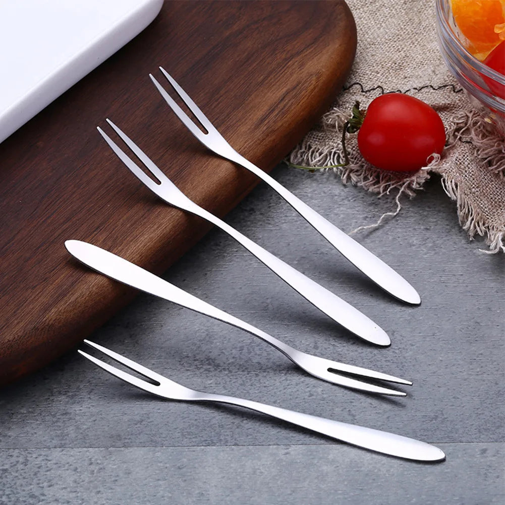 5/12Pcs Fruit Fork Stainless Steel Two-toothed Fork Cake Fork Western Small Fork Multifunctional Household Kitchen Accessories