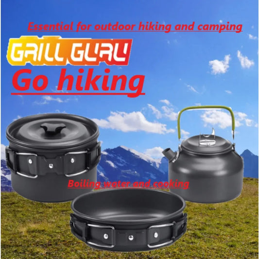 Camping Cooking Set Outdoor Hiking Camping Cookware Set Tableware Kettle Pot Cookset Cooking Pan Bowl for BBQ Picnic