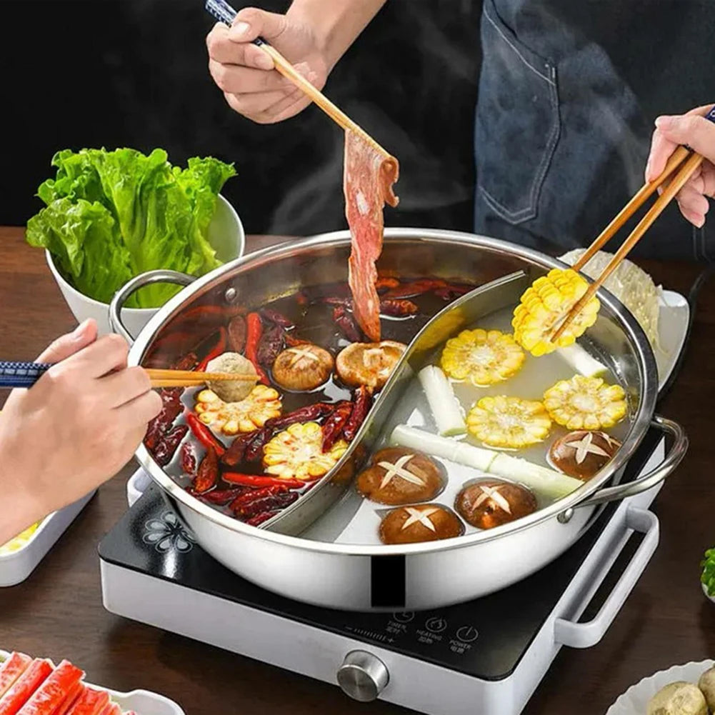 Hot Pot Twin Divided Stainless Steel Hotpot Cooker Kitchen Cooker Home Cooking Cookware Pots Pan Compatible Cooker Gas Stove