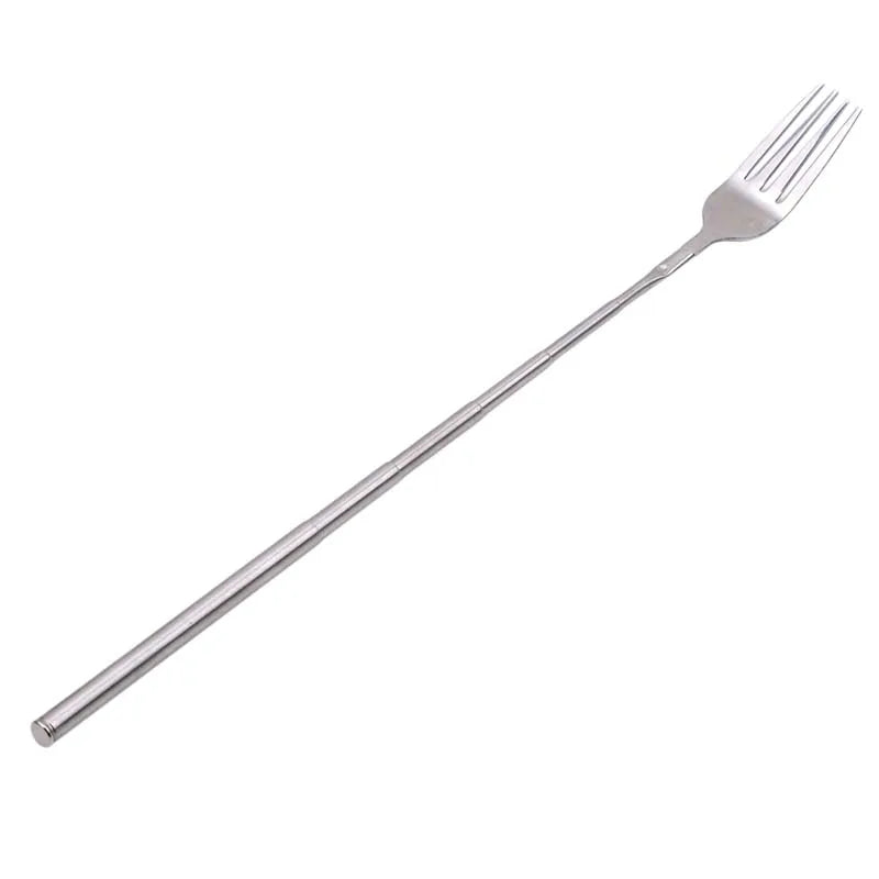 Silver Stainless Telescopic Extendable Fork Dinner Fruit Dessert Long Cutlery Forks Barbecue Meat Fork Kitchen Accessories Tools