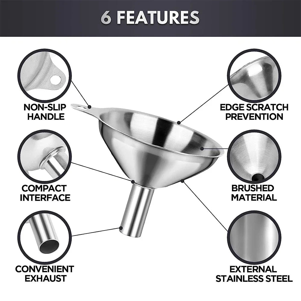 Stainless Steel Funnels Set Kitchen Food Grade Metal Funnels for Filling Bottles Small Funnel for Essential Oil Kitchen Gadgets