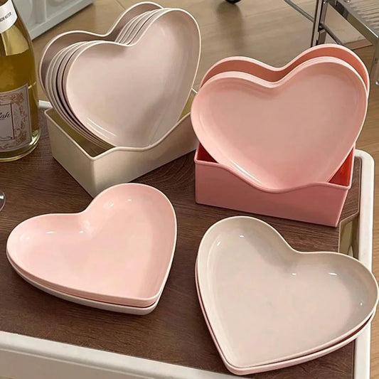 10PCS Love Heart Spit Bone Dish Home Party Use Food Grade Plastic Tray Fruit Plate Cake Snack Dessert Dining Table Garbage Plate