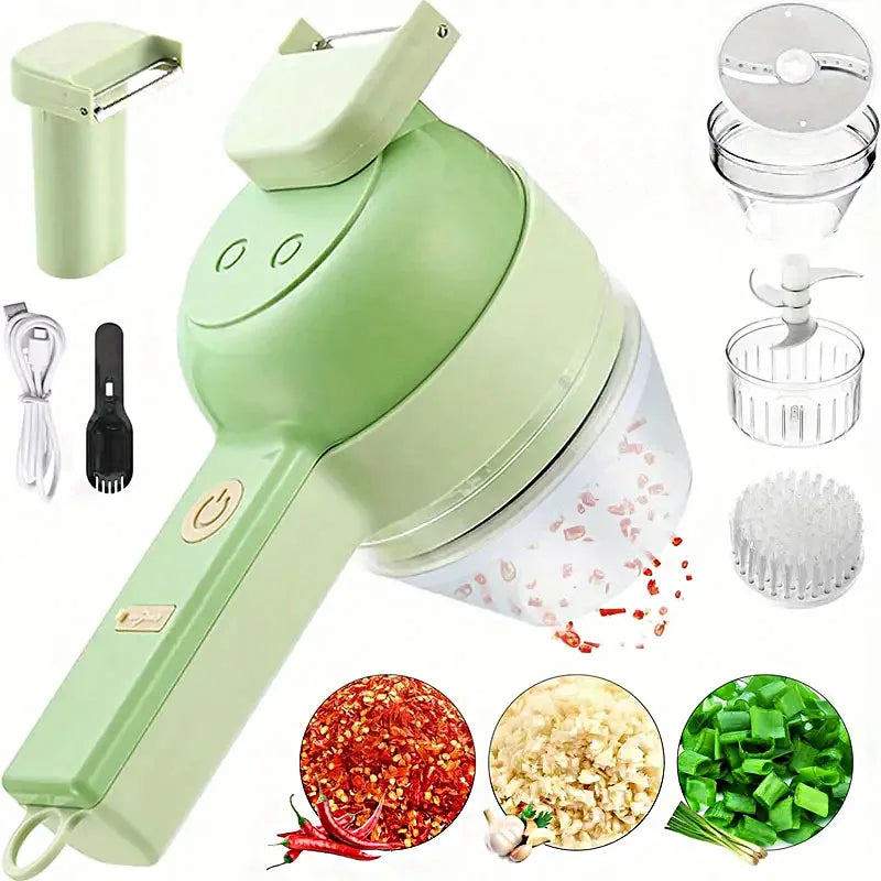 4 in 1 Electric Food Chopper Vegetable Cutter Slicer Garlic Carrot Potato Chopper Rechargeable Mixer Food Slice Kitchen Gadgets