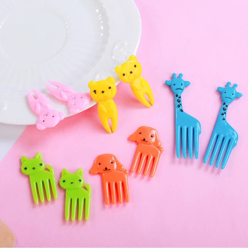 Animal Fruit Fork Food Grade Plastic Mini Cartoon Kids Cake Fruit Toothpick Bento Lunch Bento Accessories Party Decoration