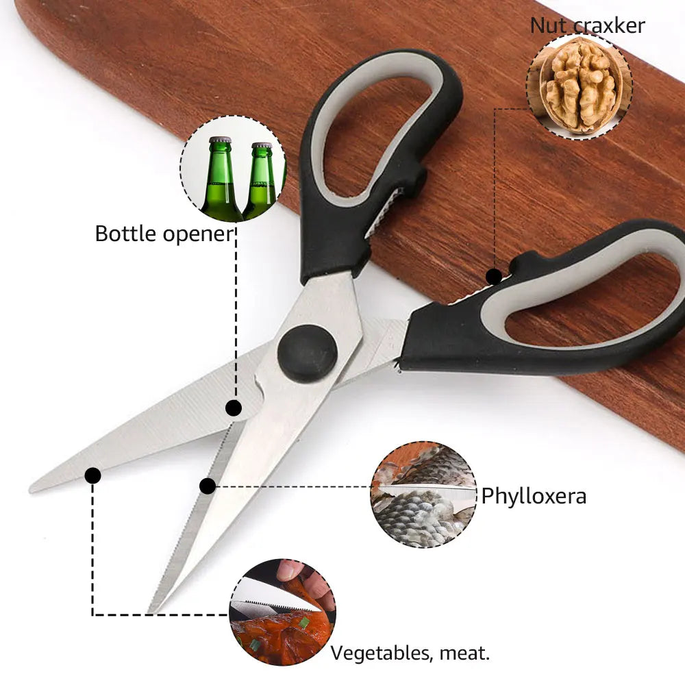 Stainless Steel Kitchen Scissors Multi-functional Strong Chicken Bone Scissors Kill Fish Scissors Household Food Scissors