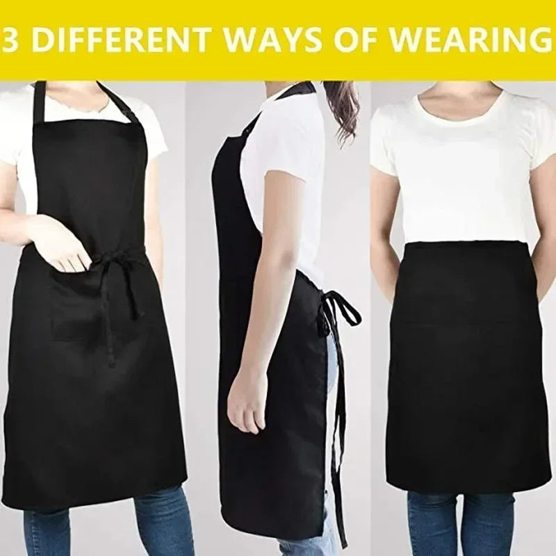 Adjustable Cooking Apron Unisex  Household Solid Color Chef Waiter Barbecue Hairdresser Adult Pocket Apron Kitchen Supplies Tool