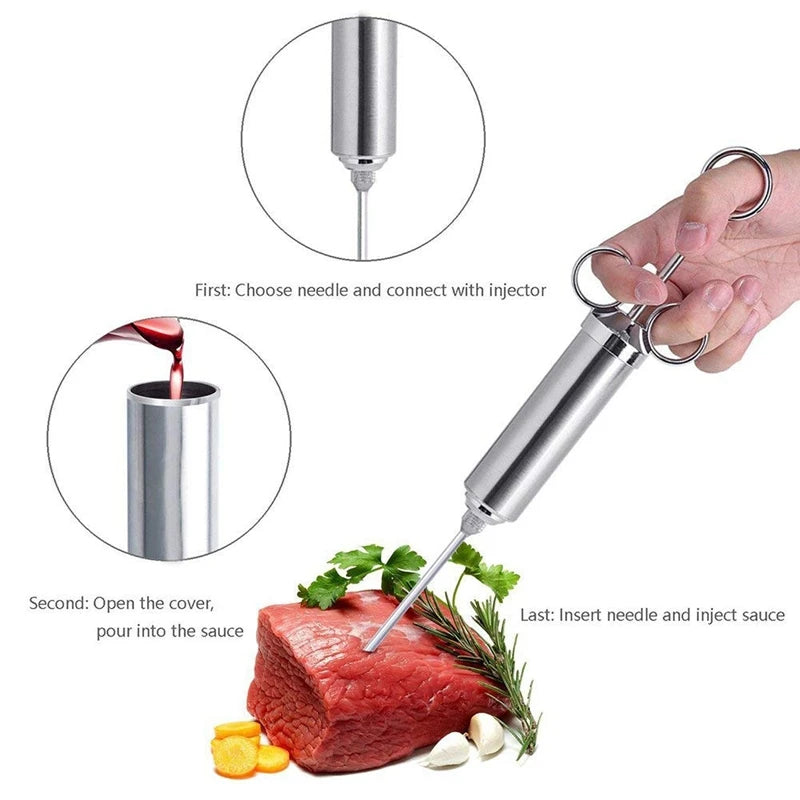 Meat Injector Syringe Kit Grill Turkey BBQ Seasoning Sauce Flavor Needle Cooking Syringe Stainless Steel Injector Cooking Syring