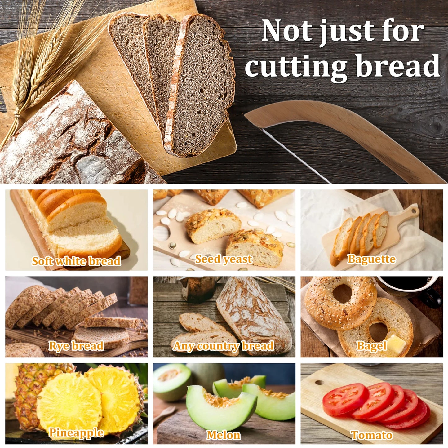 Serrated Bread Knife Bread Bow Cutter Multi-Purpos Baguette Cutter Stainless Steel Loaf Bread Slicer Slicing Sourdough Bake Tool