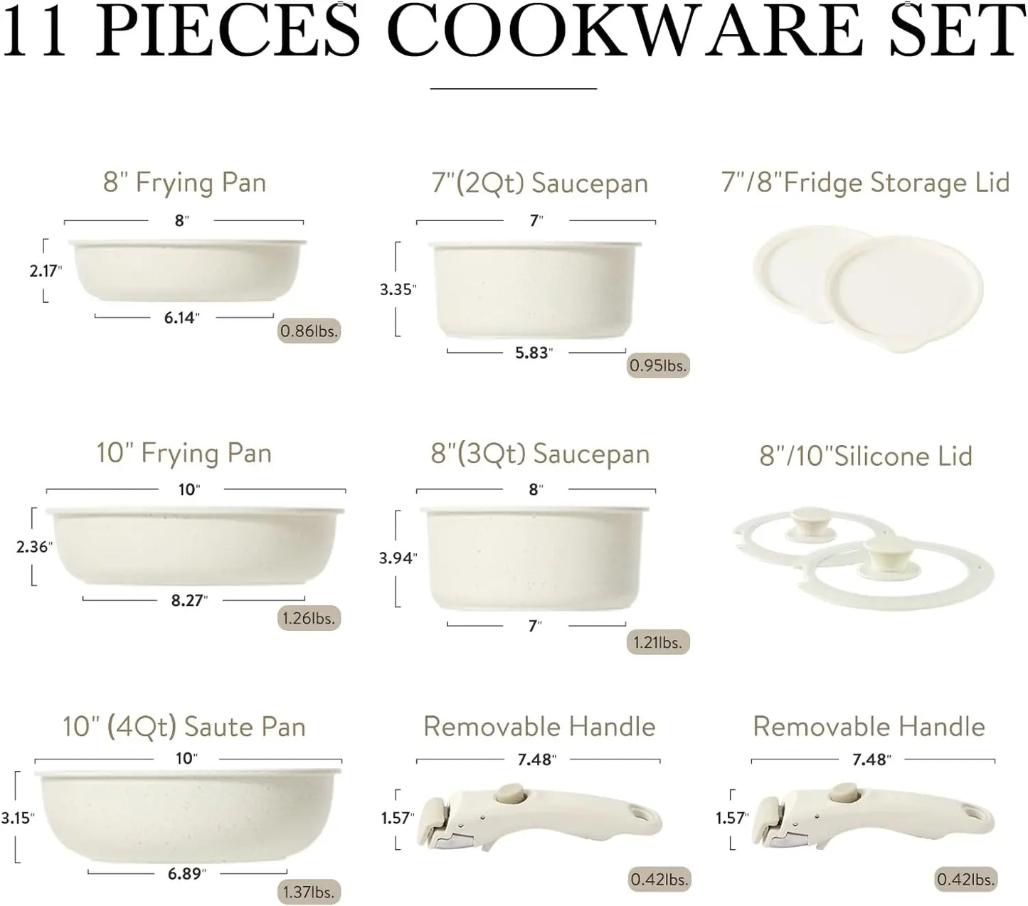 11pcs Pots and Pans Set, Nonstick Cookware Sets Detachable Handle, Induction RV Kitchen Set Removable Handle