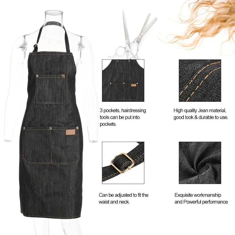 Lightweight Denim Jean Tool Apron with Pockets Waterproof Waxed Canvas Apron for Men and Women Adjustable Work Apron