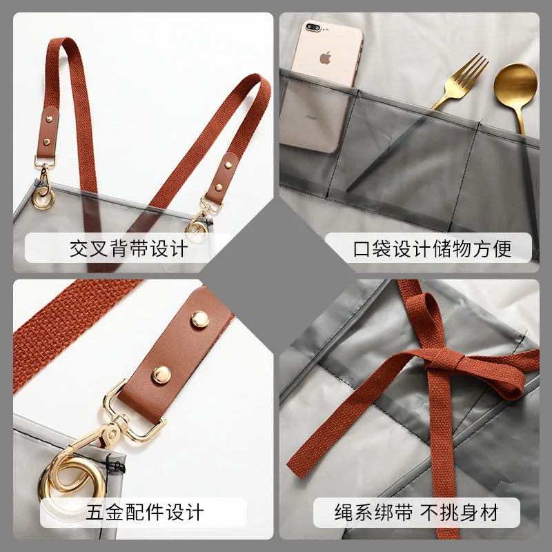 New Apron Waterproof And Oil-proof Strap Fashionable Korean-style Overalls Household Kitchen Cooking Women's TPU Work Clothes