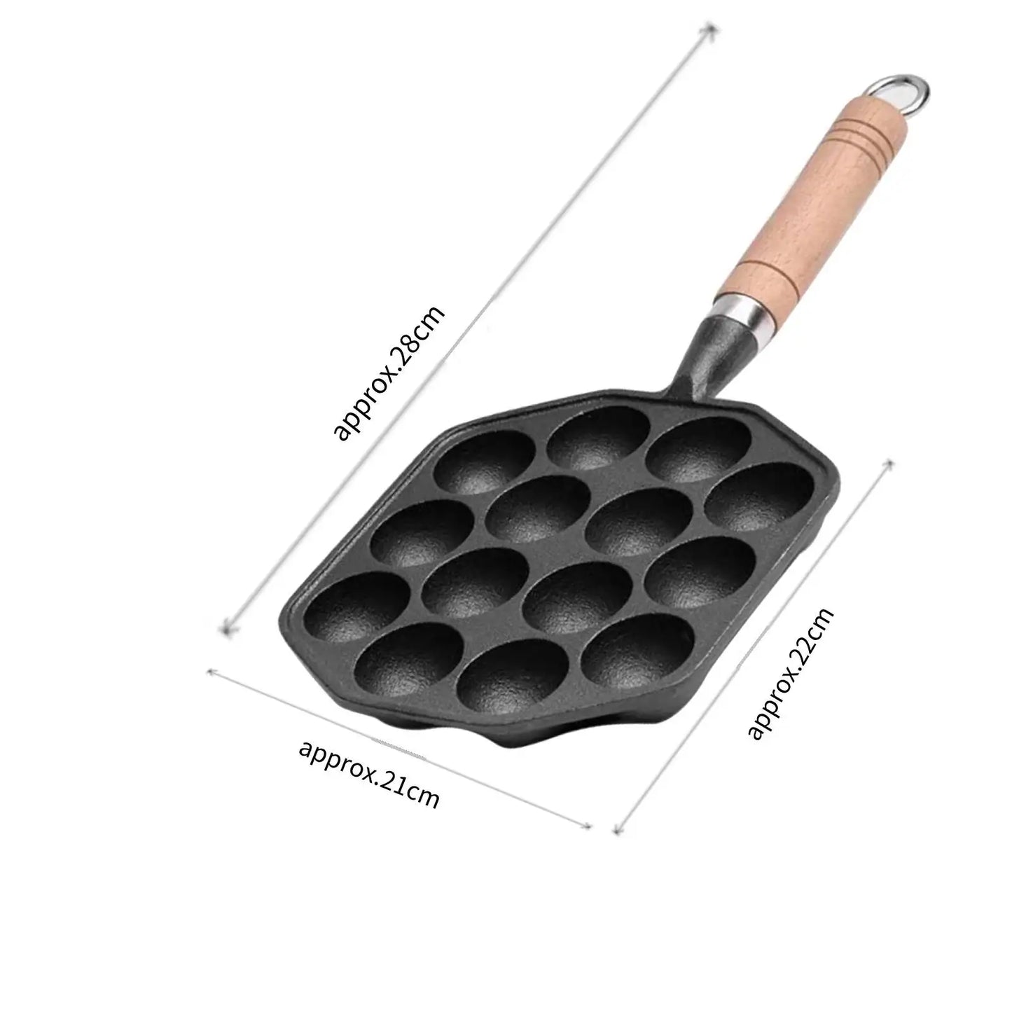 14 Holes Takoyaki Pan Nonstick Cast Iron Octopus Meat Balls Mold Maker with Detachable Handle for Home Pancake Baking