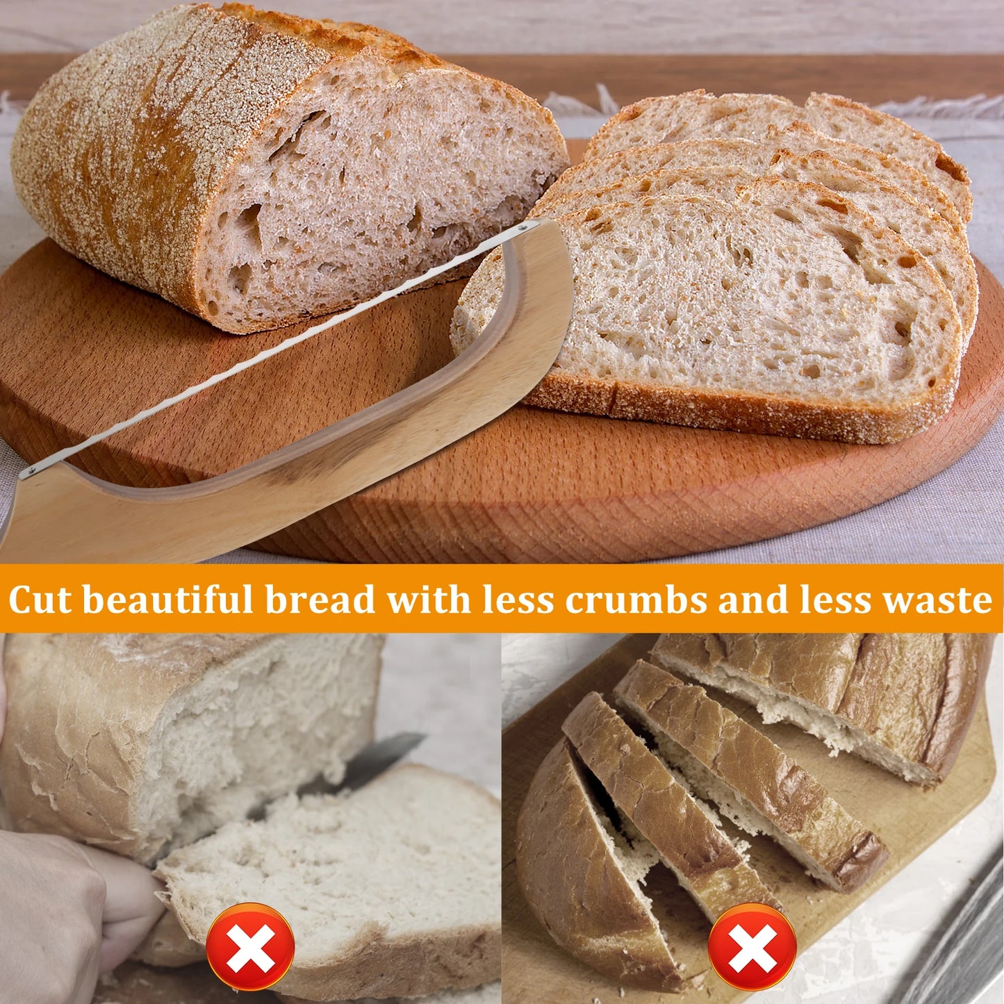 Serrated Bread Knife Bread Bow Cutter Multi-Purpos Baguette Cutter Stainless Steel Loaf Bread Slicer Slicing Sourdough Bake Tool