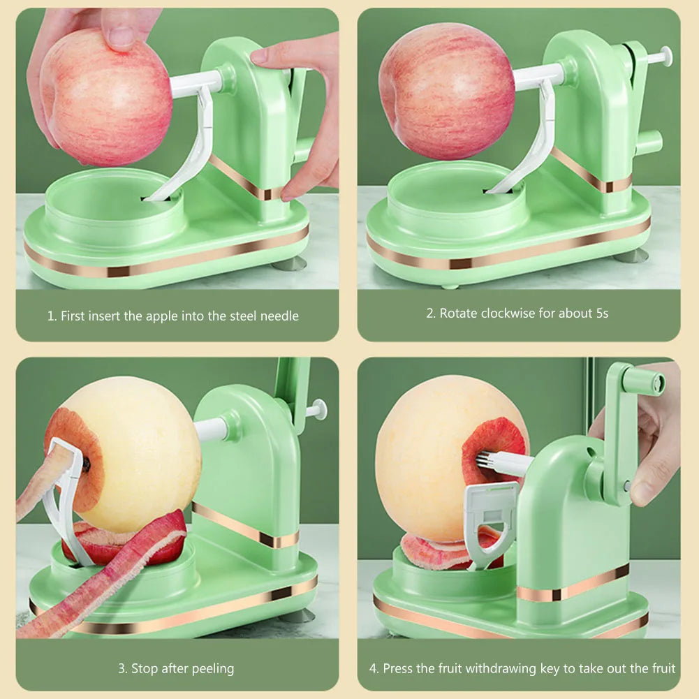 Manual Food Crusher Plastic with Stainless Steel Blades Apple Peeler Bottom Suction Cup Food Peeling Machine for Kitchen Gadgets