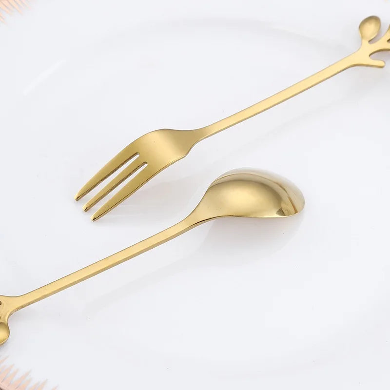 6Pcs Stainless Steel Tea Forks Gold Silver Cake Fork Snack Salad Coffee Fruit Fork Mirror Cutlery Tableware Set Kitchen Utensils