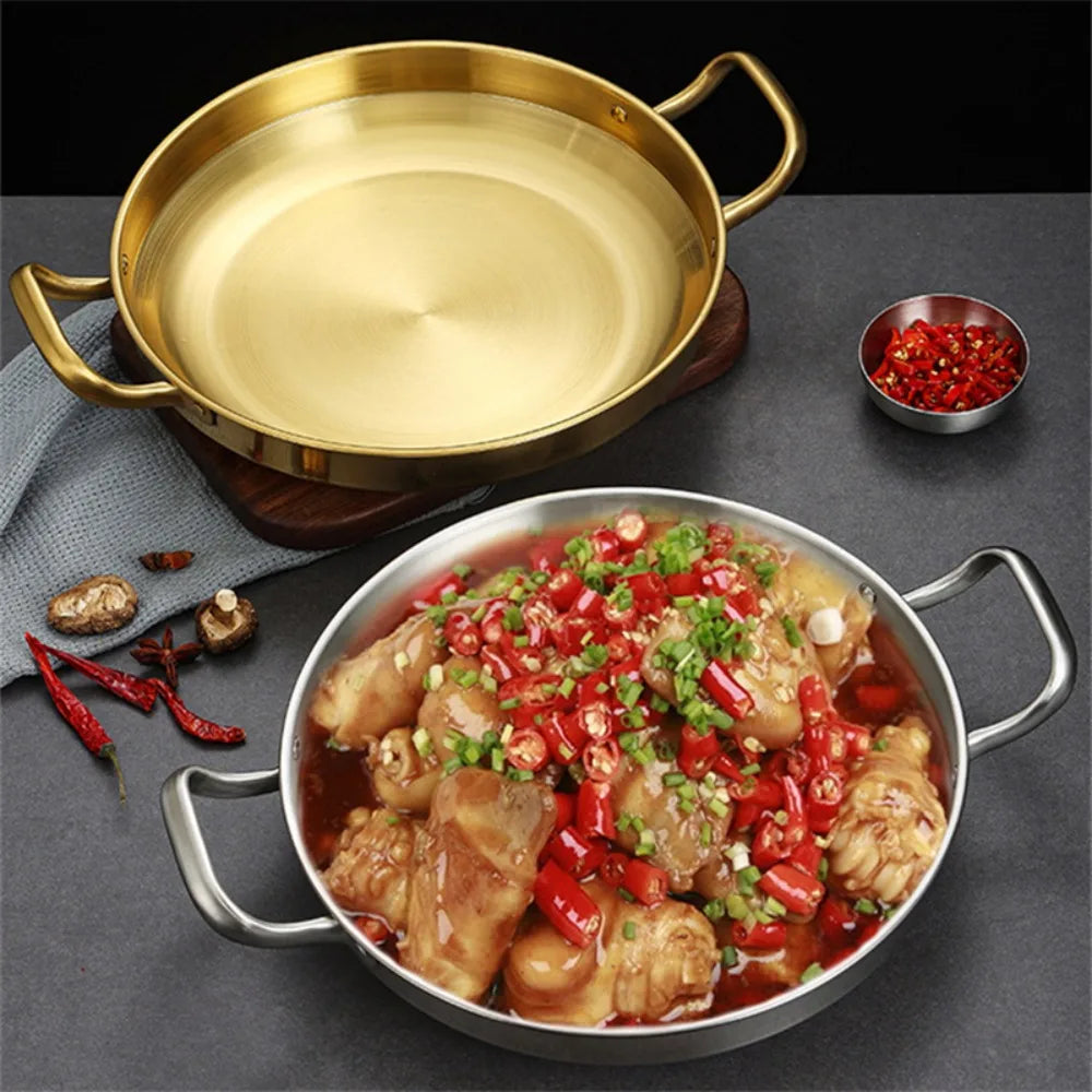 Stainless Steel Seafood Rice Pot Home Cooking Paella Pan Picnic Snack Plates Cookware Saucepan Dry Pots with Handle for Kitchen