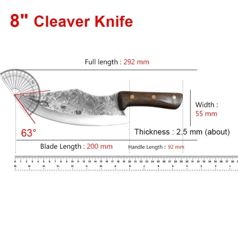 Hand Forged Blade Kitchen Knives Chop Bone Cleaver Meat Vegetables Boning Butcher Knife Wood Handle Chef Barbecue Cooking Tools