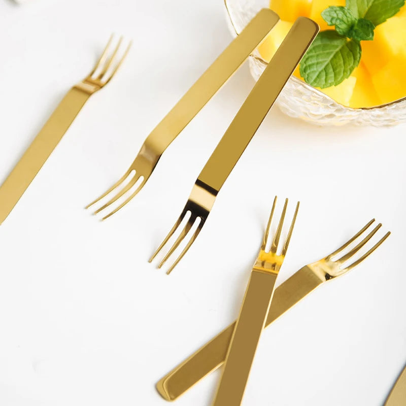 Stainless Steel Thicken Fruit Fork Set Ins Food Picks for Kids Household Cake Dessert Tableware Premium Kitchen Accessories