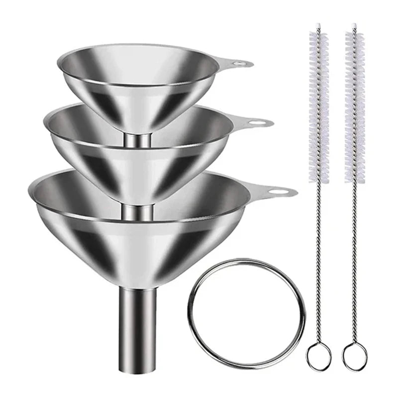 Stainless Steel Funnels Set Kitchen Food Grade Metal Funnels for Filling Bottles Small Funnel for Essential Oil Kitchen Gadgets