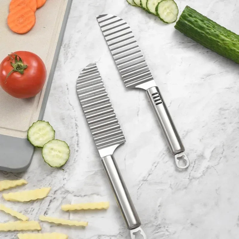 Stainless Steel Potato Chip Slicer Dough Vegetable Fruit Crinkle Wavy Slicer Knife Potato Cutter Chopper French Fry Maker Tools