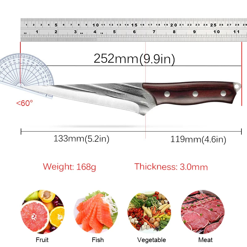 Profession Boning Knife Stainless Steel Kitchen Knife Hand Forged Meat Cleaver Fruit Cutter Chef Butcher Knife Wooden Handle