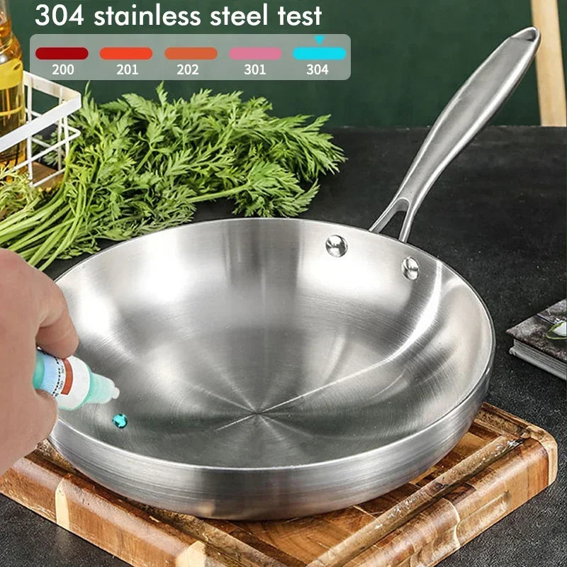 304 Stainless Steel Frying Pan, NonStick Pan Fried Steak Pot  Uncoated Kitchen Cookware For Gas Stove and Induction Cooker