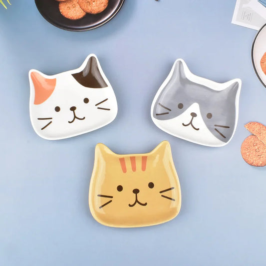 Japanese Ceramic Cartoon Cat Plate 6 Inches Cute Cat Face Snack Plate Children's Breakfast Cake Dish Home Kitchen Tableware