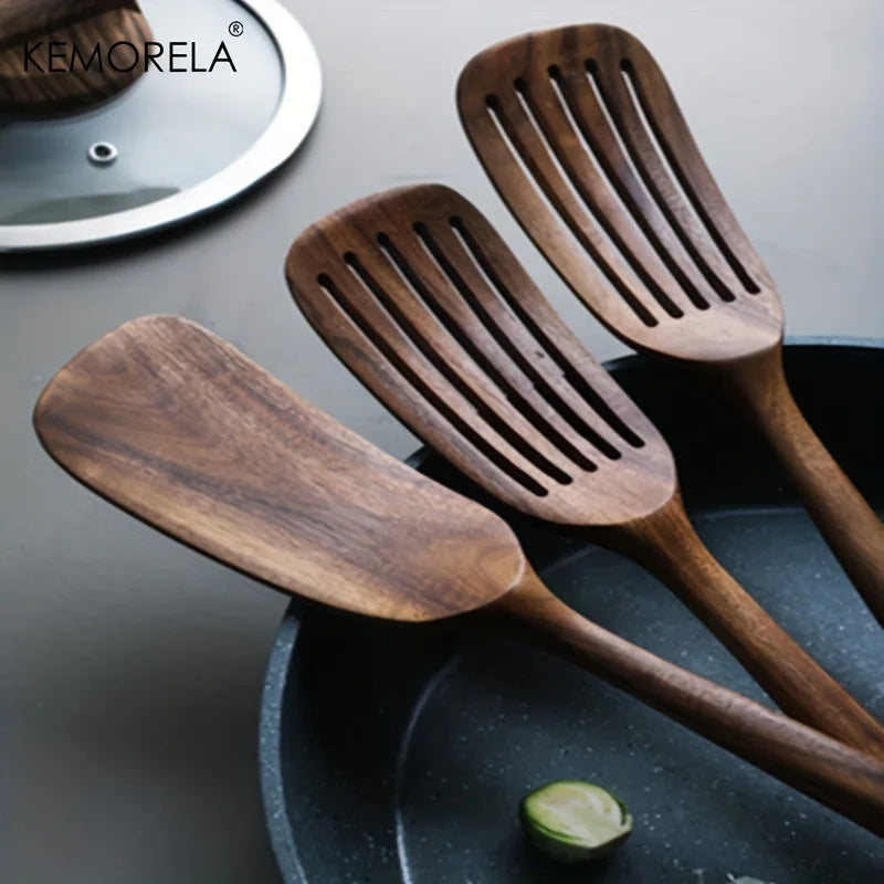 2PCS Wooden Japanese Spatula Cookware Non-Stick Cooking Spoon High Temperature Resistant Household Spatula Baking Set