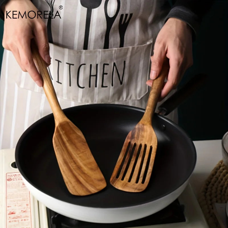 2PCS Wooden Japanese Spatula Cookware Non-Stick Cooking Spoon High Temperature Resistant Household Spatula Baking Set