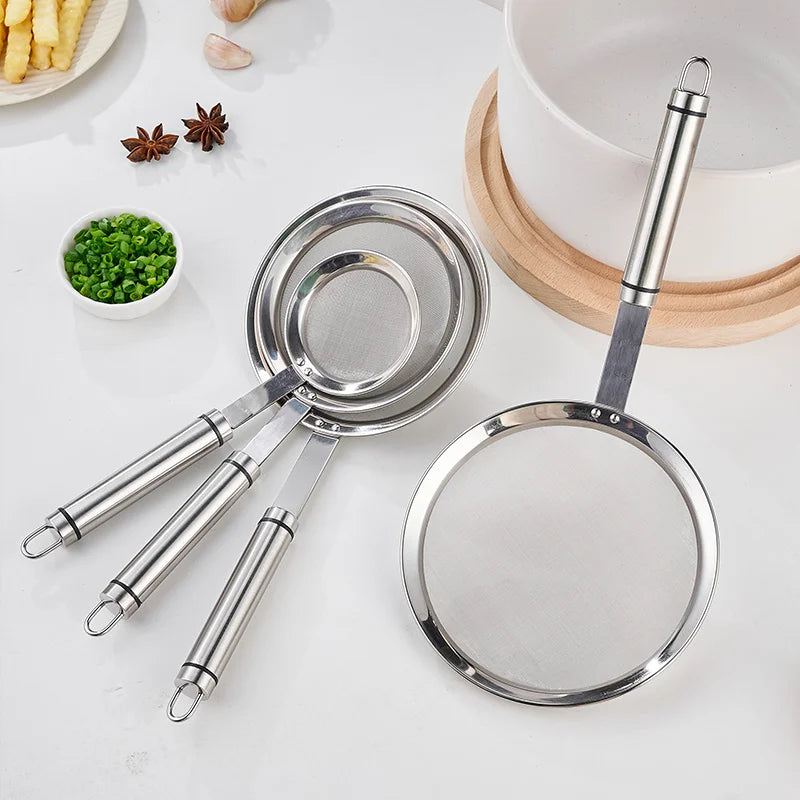 GIANXI Stainless Steel Strainer Long Handle Fine Mesh Food Strainer Egg Soy Milk Coffee Tea Vegtables Colander Kitchen Gadgets