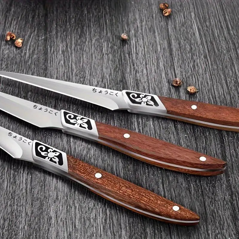 3pcs Set Food Carving Knife Chef Carved Fruit Decorative Knife Professional Food Carving Sharp Solid Wood Handle Utility Tool