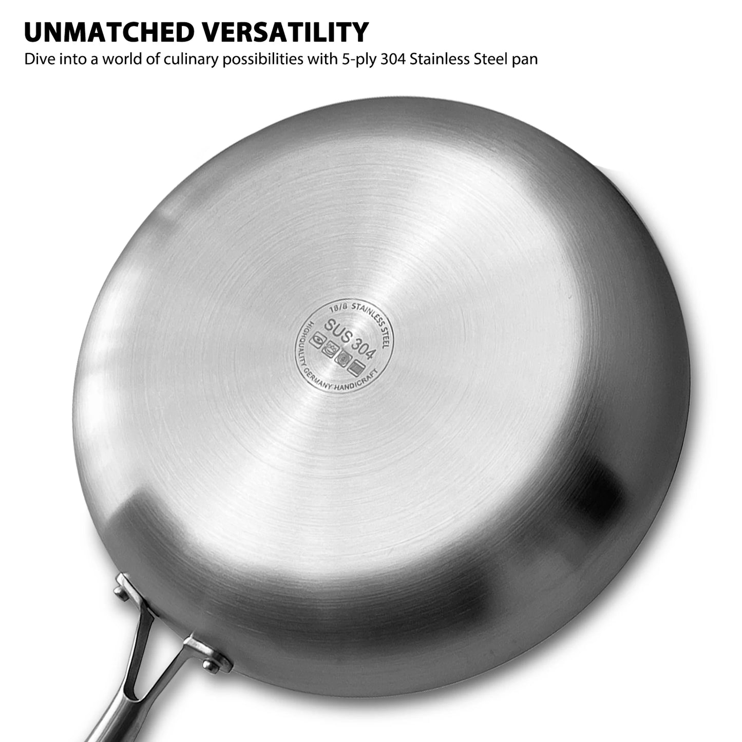 304 Stainless Steel Frying Pan, NonStick Pan Fried Steak Pot  Uncoated Kitchen Cookware For Gas Stove and Induction Cooker