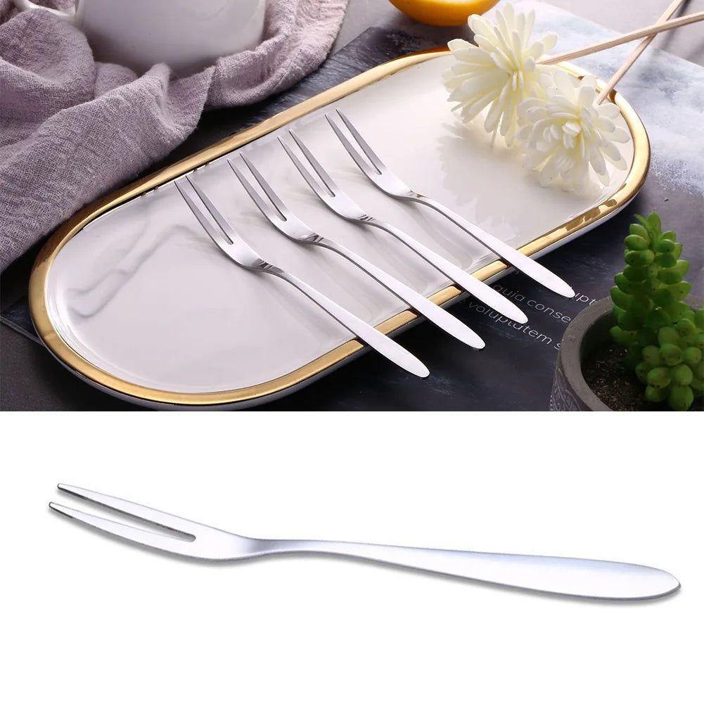 5/12Pcs Fruit Fork Stainless Steel Two-toothed Fork Cake Fork Western Small Fork Multifunctional Household Kitchen Accessories