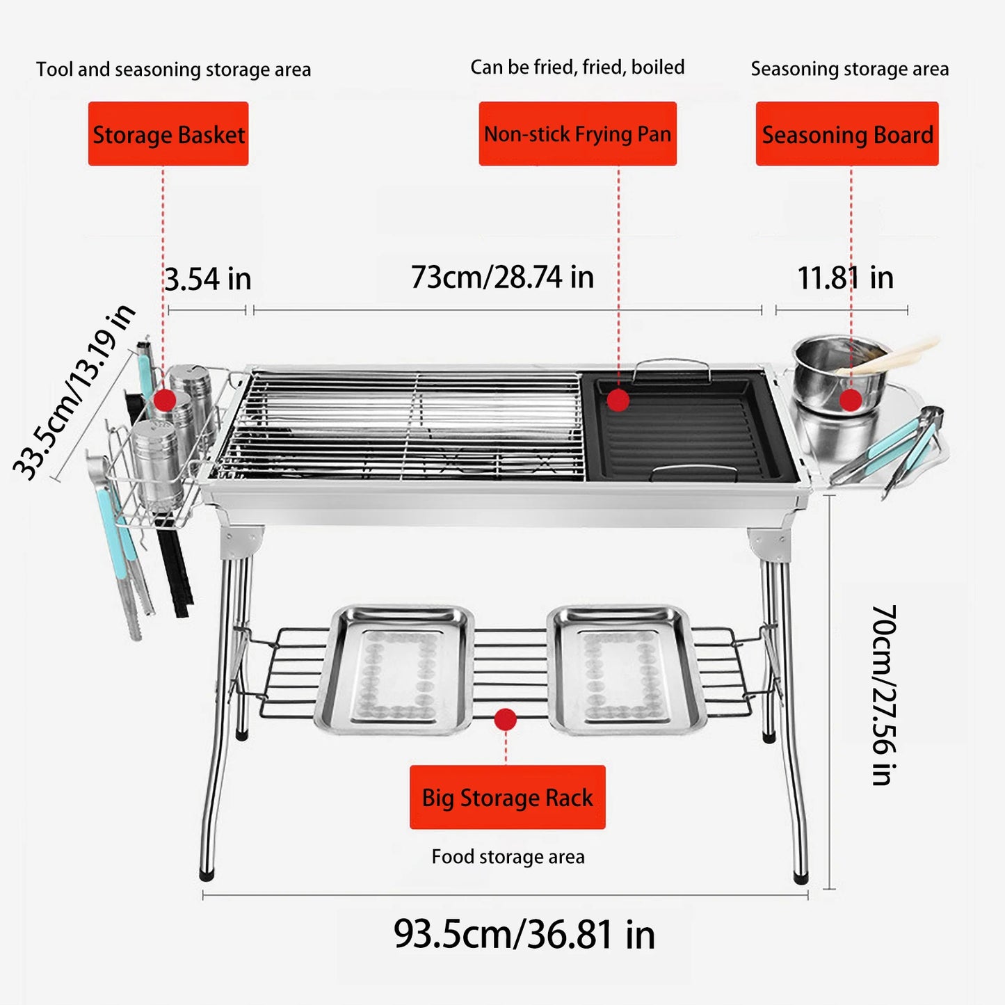 Outdoor Camping Grill Set Stainless Steel Portable Foldable Charcoal Barbecue Grill for Parties Picnics BBQ Rack Cookware