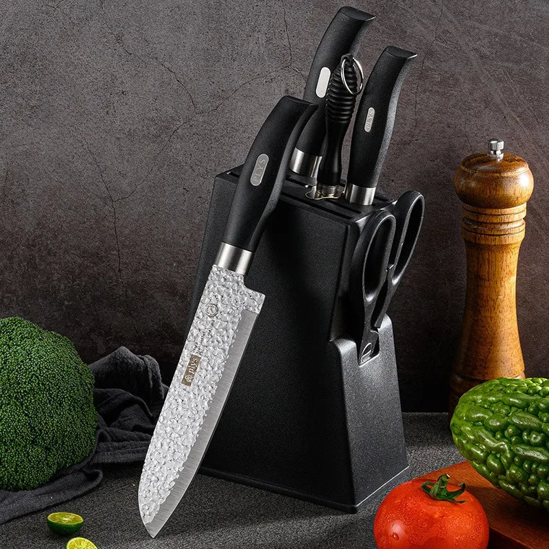 Knife set, fishbone patterned kitchen knife, kitchen slicer, 6-piece set of knives, food scissors, sharpening stick