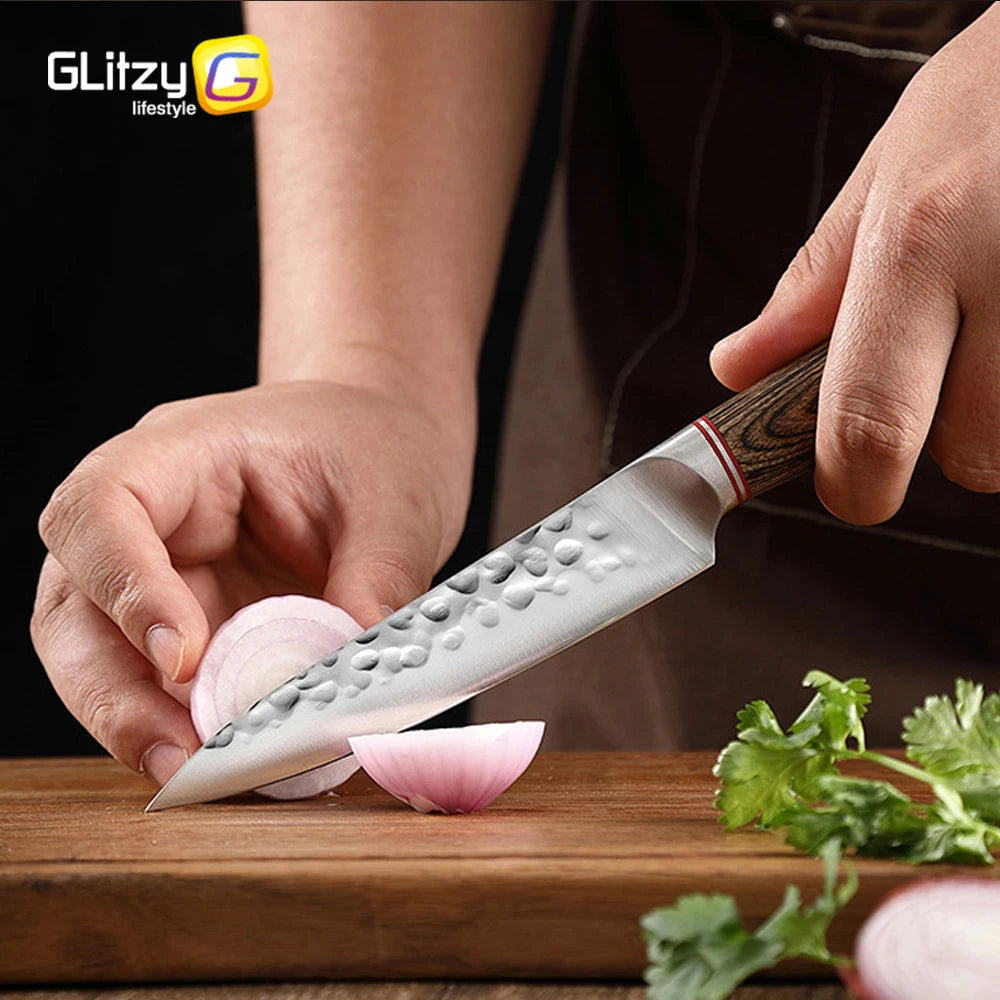 Forged Meat Cleaver Kitchen Knifes 5CR15 Stainless Steel Japanese Santoku Knife Chef Utility Slicing Knives for Fruit Food Ham