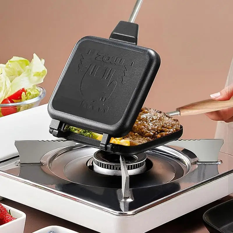 Double-Sided Sandwich Pan Non-Stick Foldable Grill Frying Pan For Bread Toast Breakfast Machine Waffle Pancake Kitchen Supplies