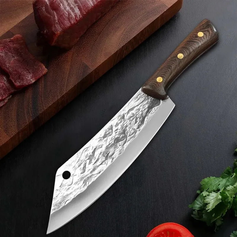 Hand Forged Blade Kitchen Knives Chop Bone Cleaver Meat Vegetables Boning Butcher Knife Wood Handle Chef Barbecue Cooking Tools