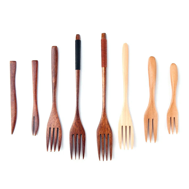 Wooden Fork Bamboo Kitchen Cooking Utensil Tool Tableware For Dessert Salad Fork Household Gift Japanese Dinner Flatware Cutlery