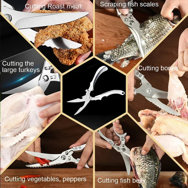 Chicken Bone Scissors Stainless Steel Kitchen Scissors Kitchen Shears for Fish Duck Cutter Meat Food Vegetables Utility Scissors