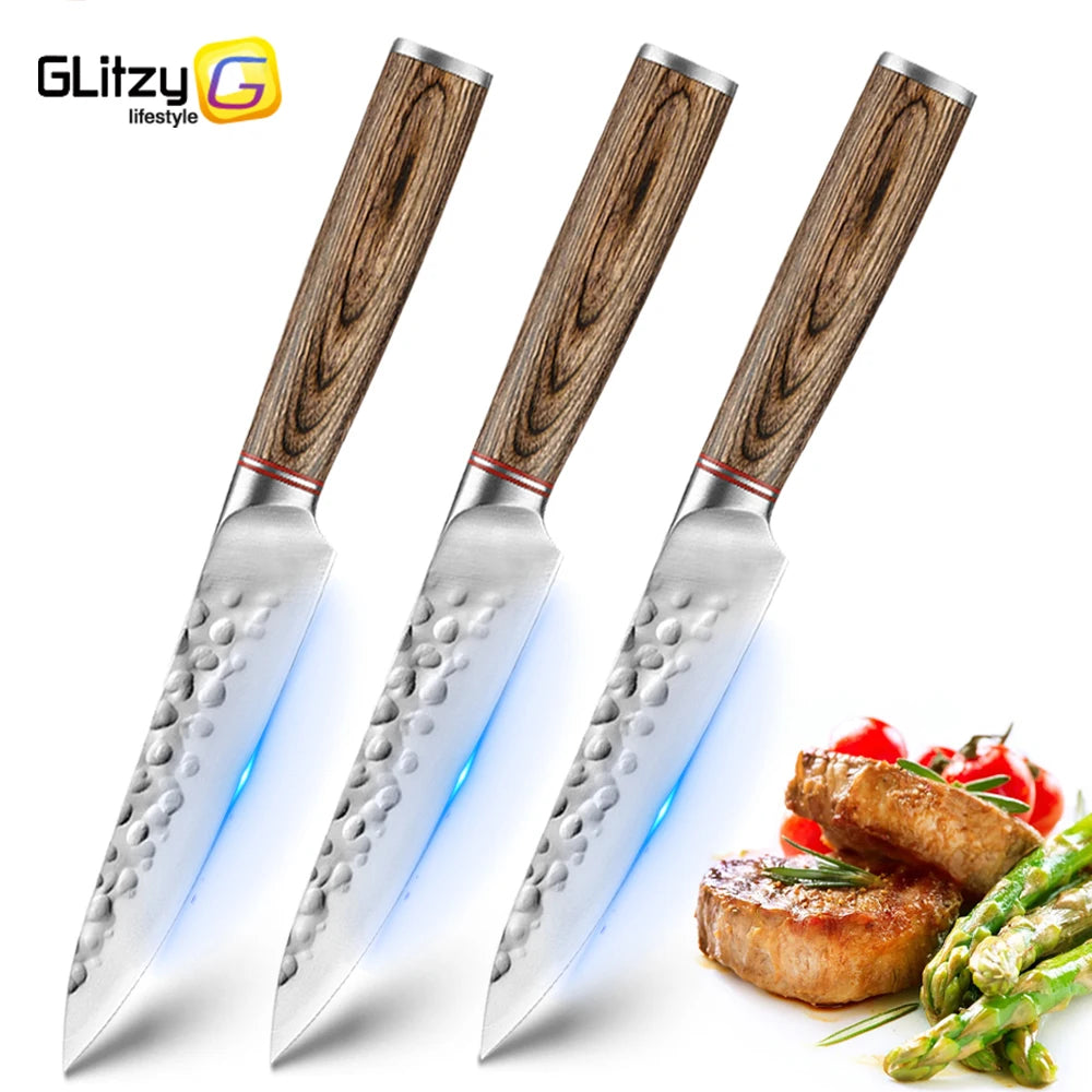 Forged Meat Cleaver Kitchen Knifes 5CR15 Stainless Steel Japanese Santoku Knife Chef Utility Slicing Knives for Fruit Food Ham