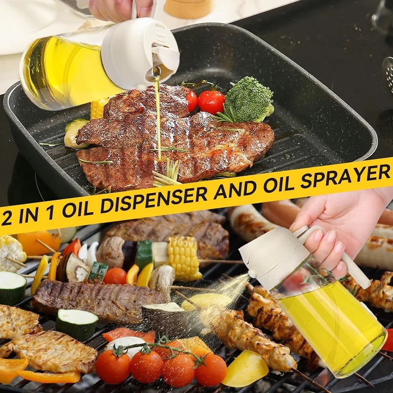 2 in1 Oil Spray Bottle Plastic Kitchen Barbecue Cooking Olive Oil Dispenser Oil Jar Baking Vinegar Soy Sauce Spray Container