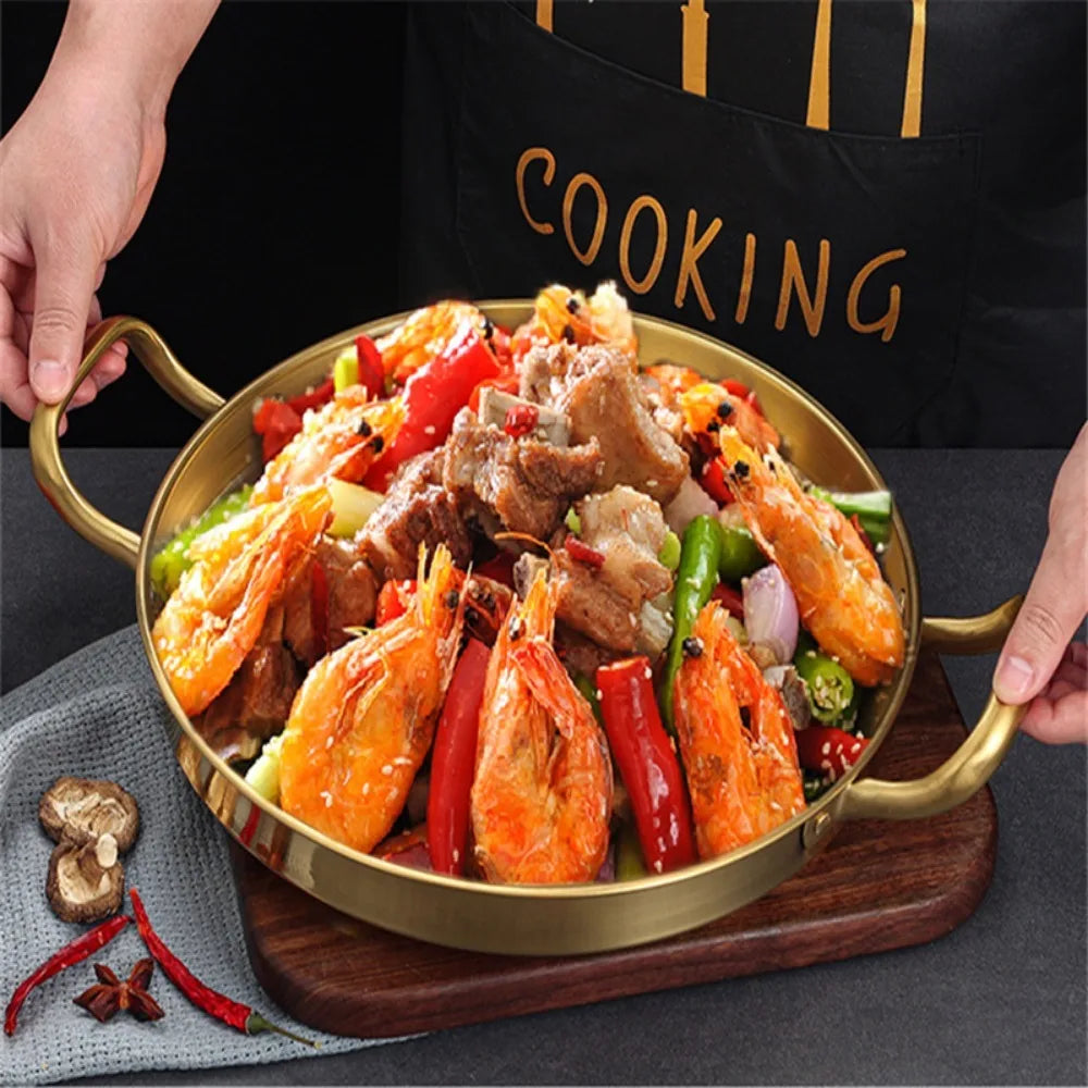 Stainless Steel Seafood Rice Pot Home Cooking Paella Pan Picnic Snack Plates Cookware Saucepan Dry Pots with Handle for Kitchen