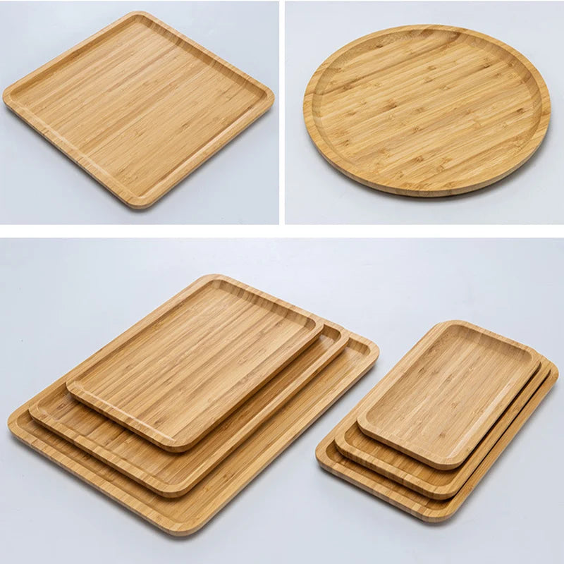 Simple Japanese Bamboo Tea Tray Kitchen Storage Serving Trays Home Hotel Platter Plate for Dessert Breakfast Coffee Food Tray